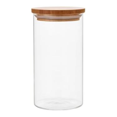 Imagem de Pote de Vidro Circular Hermético, Tampa de Bambu, 10cm x 12,5cm, Borossilicato, Vedação em Silicone, 800ml, Multiuso para Alimentos Secos