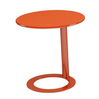 Imagem de Ｂｅｓｇａ Mesa lateral pequena, moderna e minimalista, de metal com base, pequena mesa de pedestal para pátio, banheiro, dormitório, de cabeceira, Laranja