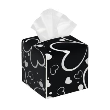 Imagem de Porta-lenços de couro quadrado à prova d'água com estampa de borboleta de coração, organizador de papel facial com cinto inferior, estojo de lenços para mesa, banheiro, escritório, mesa, carro