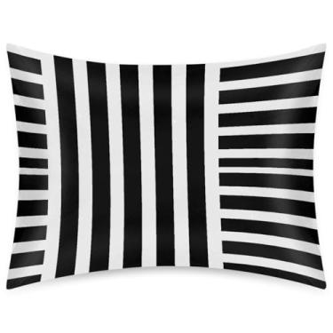 Imagem de Fronha de almofada de cetim de seda de tamanho padrão para cabelo e pele, capa de almofada macia para resfriamento, preto e branco, capas de travesseiro simples com fecho de envelope para dormir