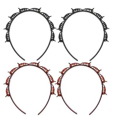 Imagem de Moda unissex estilo de cabelo de ferro faixa de cabeça argola de cabelo acessórios de cabelo camada dupla conjunto de 4 peças de resina ABS design de dentes flexíveis tamanho