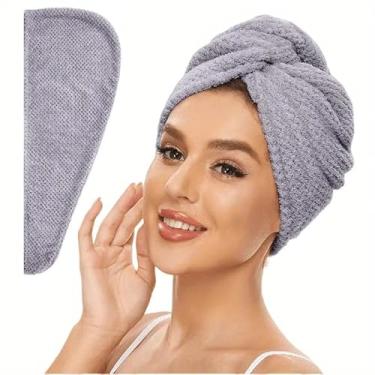 Imagem de 1 peça de toalha de cabelo de microfibra cinza, turbante anti-frizz de secagem rápida, toalha de cabeça absorvente para todos os tipos de cabelo, acessório leve de secagem de cabelo