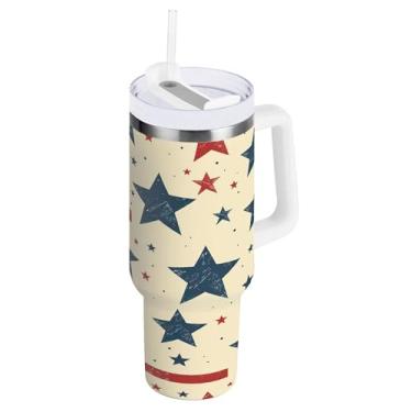 Imagem de xigua Copo American Star Flag de 850 g com tampa e canudo, aço inoxidável de vácuo duplo isolado garrafa de água esportiva suporte para copo de café de viagem à prova de vazamento para bebida gelada