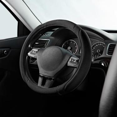 Imagem de Skechers Capa de volante, capa de volante de carro de espuma de memória, design confortável antiderrapante de 37-38 cm, acessório universal para diversos carros, caminhões, SUV (preto e preto)