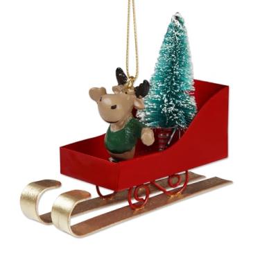 Imagem de Enfeite de Natal de trenó de alce de metal - decoração de trenó de Papai Noel para crianças e decorações de férias