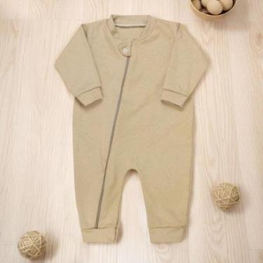 Imagem de Macacão Longo Para Bebê Suedine Zíper Básico Caqui Unissex-Unissex