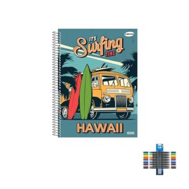 Imagem de Kit Caderno Masculino Capa Dura 96 Folhas KBOM + Caneta Esferográfica 0.7mm 3 Unidades + Marcador Artístico Brush Dual Tip 10 Cores