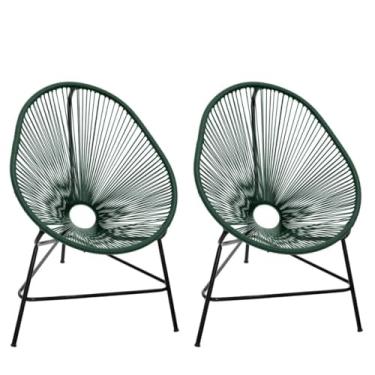 Imagem de Kit 2 Cadeiras Acapulco em Fibra Sintética Trançada | Área Externa e Interna | Varanda Moderna | Resistente(Verde Musgo)