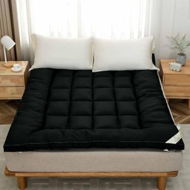Imagem de Yadlan Colchão de futon de chão japonês dobrável dobrável tamanho completo, dormitório portátil e almofada de dormir para acampamento, preto, 180 x 200 cm