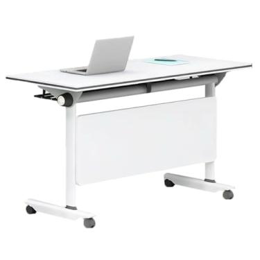 Imagem de SPXMQSS Mesa de conferência dobrável moderna, mesas de reunião dobráveis com design flip-top, defletor de privacidade e rodízio para escritórios, salas de treinamento, salas de aula, escolas, 1 peça