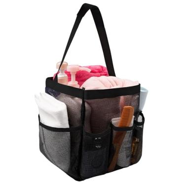 Imagem de FADTOP Organizador de chuveiro de malha, portátil, faculdade, dormitório, essencial para meninas, meninos, bolsa de banho, praia, acampamento, viagem, bolsa de higiene pessoal preta
