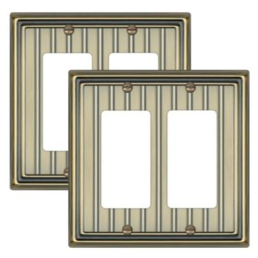 Imagem de Placa de parede de metal para tomadas elétricas, placas decorativas de latão antigo, capa de interruptor de luz, placas de parede de 2 gangs (decoração dupla, pacote com 2)