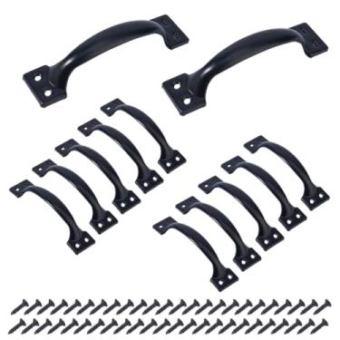 Imagem de SUPERFINDINGS 12 conjuntos de puxadores de porta utilitários de 11,3 cm Puxadores de gaveta central com orifício preto puxador decorativo retrô puxadores de gaveta de ferro rústico puxadores de metal