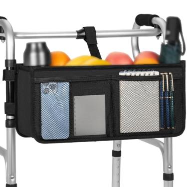Imagem de Cesta para andador dobrável com suporte de copo, bolsa de armazenamento dobrável removível, grande capacidade de armazenamento para idosos, acessório de transporte, Preto, 16.5 inches (L) x 5.7 inches