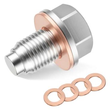 Imagem de JUSTTOP Bujão de drenagem de óleo magnético M12 x 1,25, parafuso de porca de drenagem de cárter magnético de aço inoxidável com 5 peças de junta de arruela, serve para Toyota RAV4 Sienna Tacoma Lexus