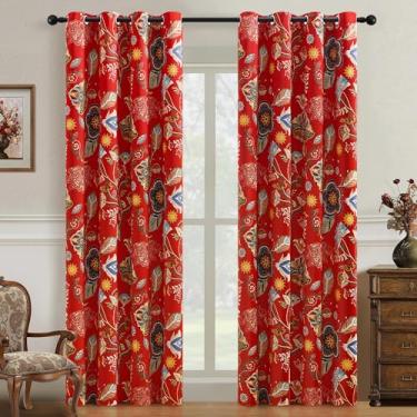 Imagem de XiDi Cortinas de Natal vermelhas florais vintage padrão blackout 102 nches longo 2 painéis para quarto sala de estar isolamento térmico luxo folha botânica impresso design ilhós cortinas vermelhas 52