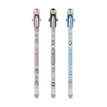 Imagem de Kit 3 Canetas Gel Apagável Fantasia Pinguim 0.5mm Tinta Azul Conjunto 