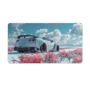 Imagem de Flores rosas JDM Car R35 lindos tapetes de mouse grandes para jogos base de borracha antiderrapante tapete de mesa para laptop, acessórios de computador, suprimentos para escritório, casa, 40 x 75 cm