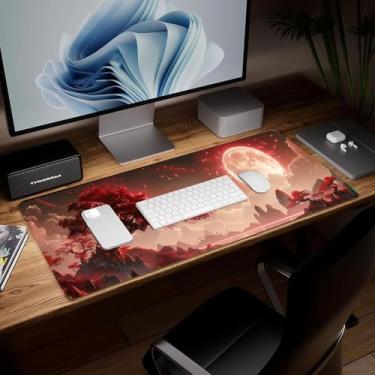 Imagem de Tapete de mesa de flor de couro, mouse pad de arte colorida grande teclado de computador para jogos, capa e protetor de mesa à prova d'água, tapete de mouse decorativo de couro PU para laptop