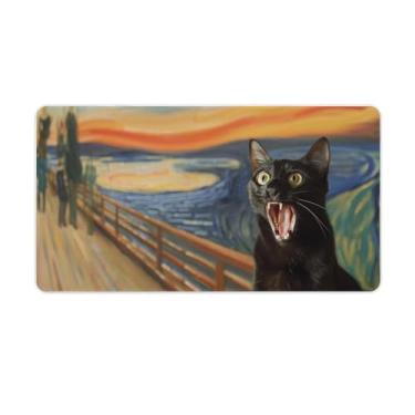 Imagem de FoRes Scream Cat Art Tapete de mouse grande engraçado para jogos base de borracha antiderrapante tapete de mesa para laptop, acessórios de computador, suprimentos para escritório, casa, 40 x 75 cm
