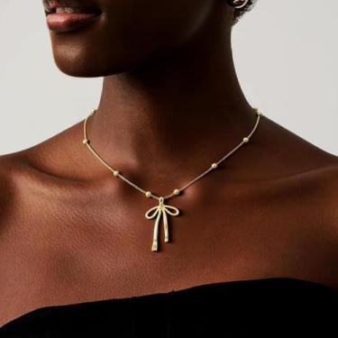 Imagem de Colar com laço para mulheres com pingente delicado, bijuteria, meias modernas, presentes de amizade para mulheres, presentes de Natal, Dia dos Namorados