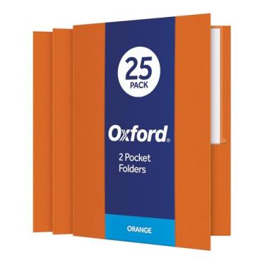 Imagem de Oxford Pastas de bolso duplo, papel texturizado, tamanho carta, laranja, comporta 100 folhas, caixa com 25 (57510EE)