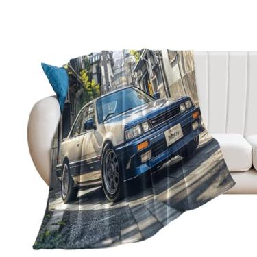 Imagem de HouLaiZhe Cobertor super macio de flanela clássico retrô carro esporte JDM cobertor leve refrescante para sofá-cama cadeira sofá carro viagem ao ar livre leve quente 140 cm x 178 cm