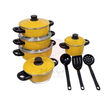 Imagem de Jogo de Panelas 5 Peças Amarelo Tampa de Alumínio - maçãSTORE