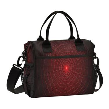 Imagem de Wassud Lancheira de teia de aranha vermelha para mulheres e homens, lancheira isolada com recipiente incluído, bolsa térmica reutilizável com alça de ombro ajustável para trabalho e piquenique pequena