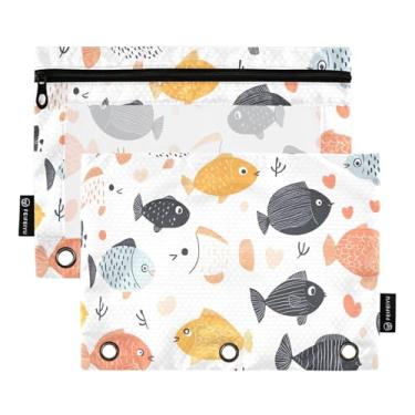 Imagem de CEBUGI 3 bolsas de lápis com zíper e janela transparente, 2 pacotes de estojo para exames de sala de aula (peixe de desenho animado)