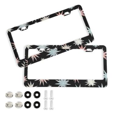 Imagem de CEBUGI Pacote com 2 molduras de placa de carro de alumínio capas de moldura de placa de carro com 2 furos estrelas acessórios automotivos para placas dianteiras e traseiras orifício elíptico