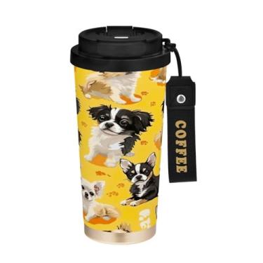 Imagem de YETTASBIN Caneca de café de viagem com isolamento térmico de 482 g com tampa canudo, copo à prova de derramamento e vazamento com alça para bebida quente e fria, garrafa de água de aço inoxidável