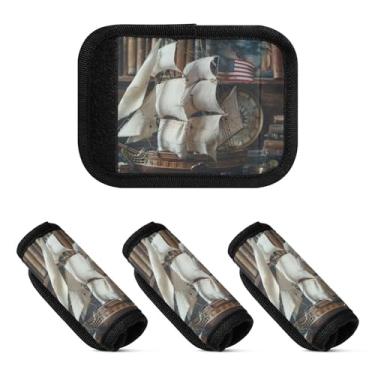 Imagem de Qilmy Modelo retrô de veleiro com alça de bagagem, embalagem com 2 identificadores de bagagem, identificadores de bagagem, capa confortável para carrinho de bebê, mala de viagem, acessórios de viagem