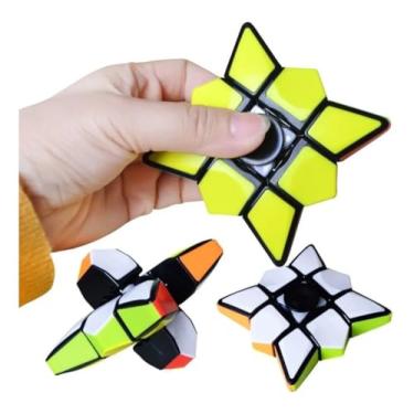 Imagem de Cubo Mágico 2 em 1 com Hand Spinner, 1x3x3, Preto, Formato Estrela, 5.7x5.7x2.2 cm, Plástico ABS