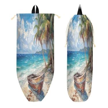 Imagem de xigua Suporte de parede para saco plástico de barco de madeira com cordão 1 pacote, organizador de sacolas de supermercado reutilizável para bolsas, meias, roupas íntimas e gravatas