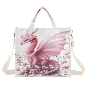 Imagem de Burbuja Sacola feminina rosa com flores de dragão de veludo cotelê, bolsa tiracolo para compras, trabalho, viagem, P, B244, Small