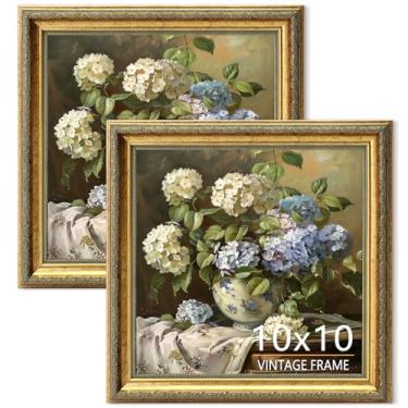 Imagem de ASTRDECOR Conjunto de 2 molduras ornamentadas 25 x 25 cm, moldura vintage 25 x 25 cm para pendurar na parede e na mesa, cor dourada envelhecida, porta-retratos - pacote com 2