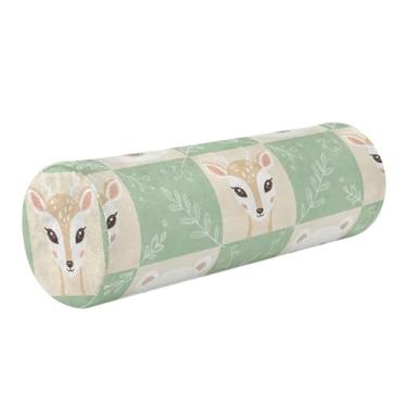 Imagem de Burbuja Almofada de rolo redondo com cilindro de veado urso para alívio da dor no pescoço, almofada de viagem cervical de espuma viscoelástica com capa lavável removível para cama, cabeça e pernas