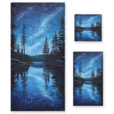 Imagem de xigua Conjunto de toalhas de banheiro noturno estrelado absorvente macio 3 peças toalha de banho toalha de mão toalhas decorativas para banheiro, academia, hotel, praia, piscina