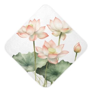 Imagem de STAYTOP Lindas toalhas de bebê com capuz de musselina de flores de lótus, toalha de banho super macia, toalhas de banho absorventes para banho recém-nascido unissex 76 x 76 cm