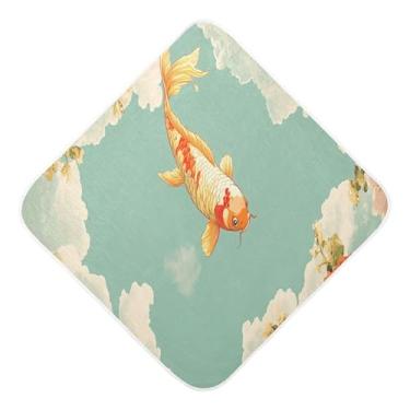 Imagem de Burbuja Toalha de banho de bebê Cloud Golden Fish - Toalha com capuz de musselina macia e absorvente para recém-nascidos, 76 x 76 cm