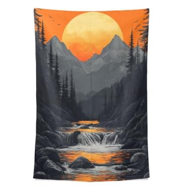 Imagem de STAYTOP Tapeçaria linda montanhas do pôr do sol tapeçarias para decoração de casa decoração de dormitório sala de estar quarto tapete de parede (90 × 60 pol)