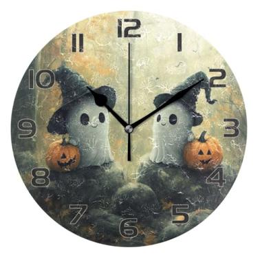 Imagem de YETTASBIN Relógio de parede fantasma de Halloween, silencioso, sem tique-taque, operado por bateria, relógio redondo decorativo criativo para cozinha, sala de estar, banheiro, decoração de escritório