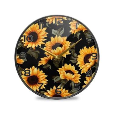 Imagem de YETTASBIN Relógio de parede de acrílico girassol – Silencioso, sem tique-taque, operado por bateria, relógio redondo decorativo criativo para cozinha, sala de estar, banheiro, decoração de escritório