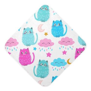 Imagem de Burbuja Toalha de banho de bebê Cute Cats - Toalha com capuz de musselina macia e absorvente para recém-nascidos, 76 x 76 cm