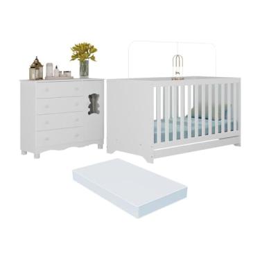 Imagem de Berço Americano 3 em 1 com Colchão Incluso e Cômoda 1 Porta 4 Gavetas Ternura Multimóveis Mp4734 Branco