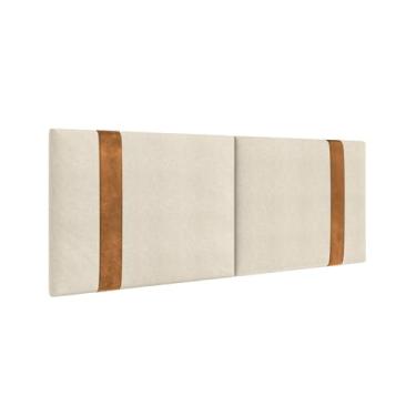 Imagem de DomDecora Cabeceira Dobrável Estofada em Linho, Bege, para Cama Queen, 200 cm x 54 cm, Montagem na Parede, Estilo Moderno