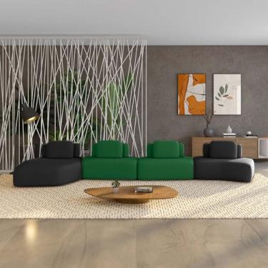 Imagem de Sofá Ilha Sala de Estar Dakota 4 Módulos 626cm Encostos Almofadas Soltas Veludo Preto/Verde G33 - Gran Belo