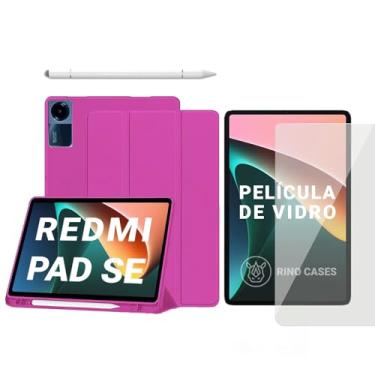 Imagem de Capa Smart Case para Xiaomi Redmi Pad SE 11'' – Magnética, Sleep/Wake, Suporte para Caneta, Tampa Magnética e Suporte Integrado (Magenta, Capa + Película + Caneta PREMIUM)