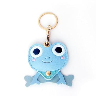 Imagem de Capa MC Fashion de couro PU compatível com AirTag, linda pequena sapo GPS Tracker capa chaveiro pingente (azul)